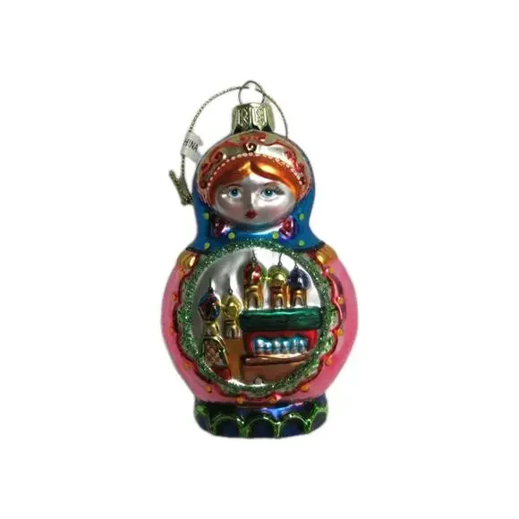 Russian Nesting Doll Glass Ornaments Set Of 3 SMITHSONIAN INSTITUTION 5" Tall